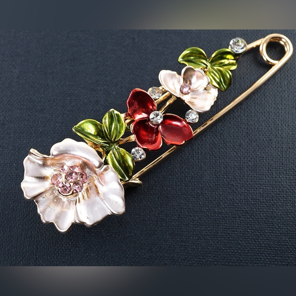 Betsey Johnson Floral Pink and Green Brooch Pin - Picture 3 of 5